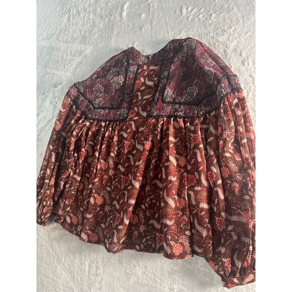 Zara Burgundy Floral Blouse - Picture 2 of 15
